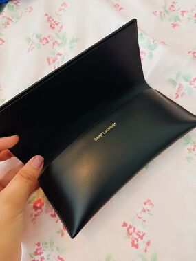 Saint Laurent Black Smooth Leather Sunglass Pouch with Gold Logo